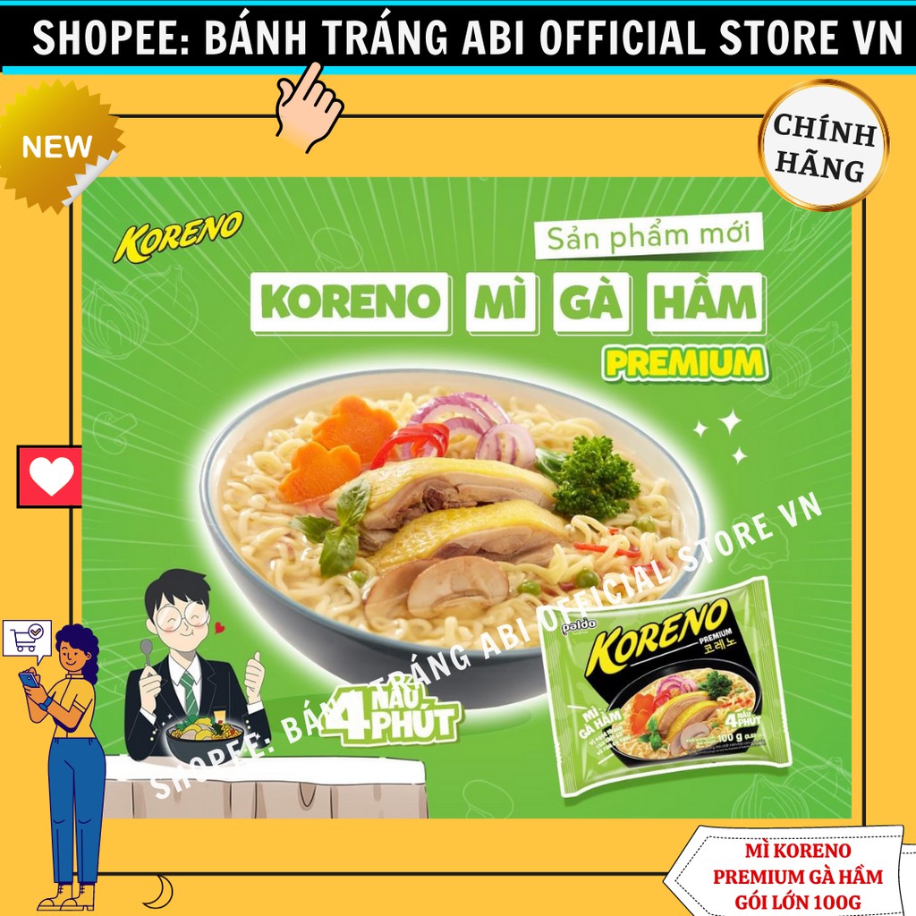 [MỚI RA MẮT] MÌ KORENO PREMIUM LOẠI MỚI HẢI SẢN CAY-GÀ HẦM GÓI LỚN 100G | BigBuy360 - bigbuy360.vn