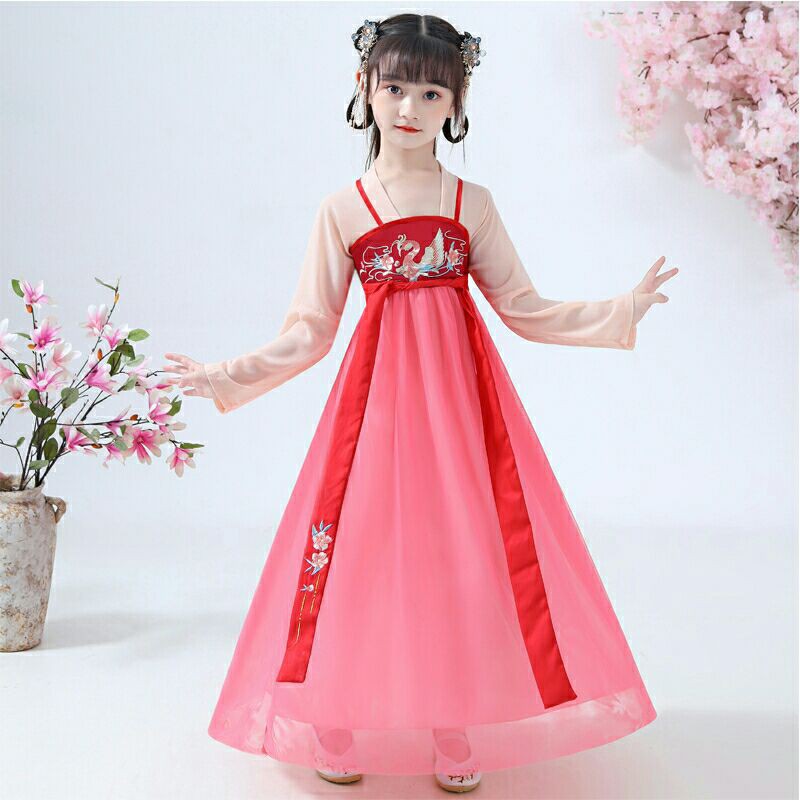 Hán phục cổ trang Trung Quốc cho bé gái màu đỏ hồng đào mã ĐHĐ01 giá rẻ.