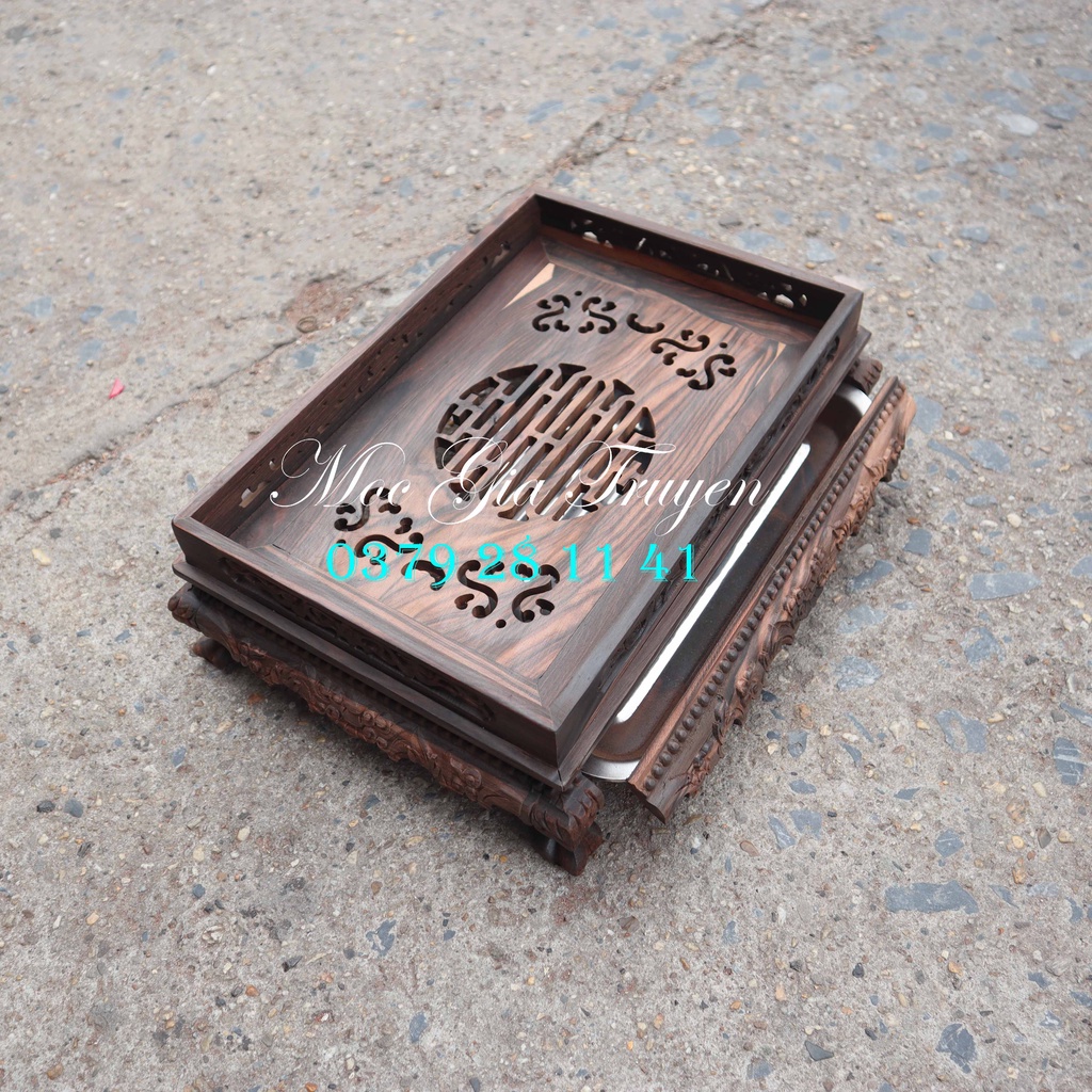 Bàn trà để bàn chân rồng chầu phòng khách gỗ mun 2 cỡ