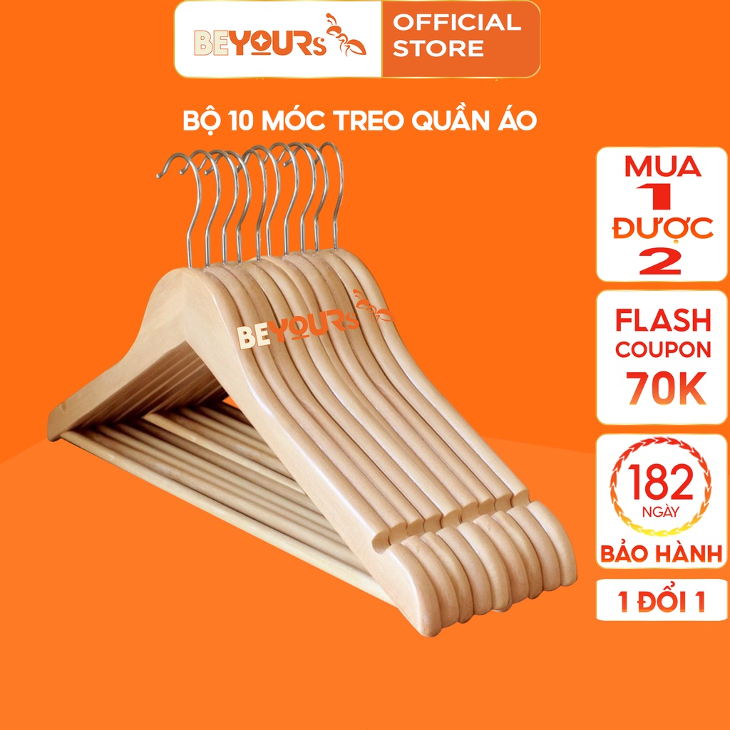 Bộ 10 Móc Treo Quần Áo Đồ Gỗ BEYOURs - Móc Phơi Đồ - Nội Thất Lắp Ráp Phòng Ngủ