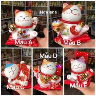 Mèo thần tài may mắn Neko Maneki 10cm kèm đệm