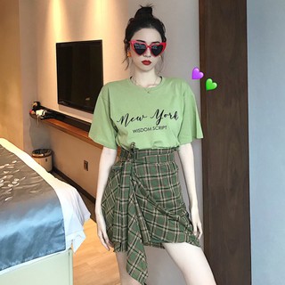 (Sẵn) Set đồ mùa hè áo thun + Chân váy caro (Caamhouse)
