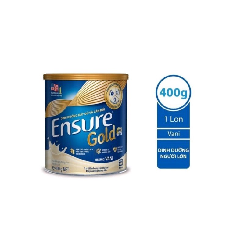 Sữa bột Ensure Gold Abbott Hương vani (HMB) ⚡ Tặng quà ⚡ Hộp 400g Dinh dưỡng đầy đủ, cân đối