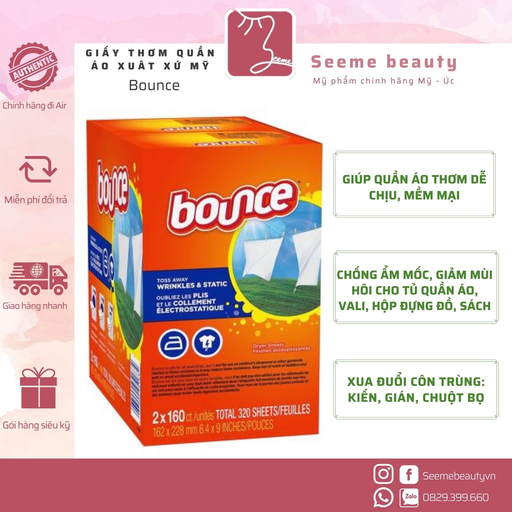 [Fullbox] Giấy Thơm Quần Áo Kirkland &amp; Bounce 160 tờ SeeMe beauty-TH-002