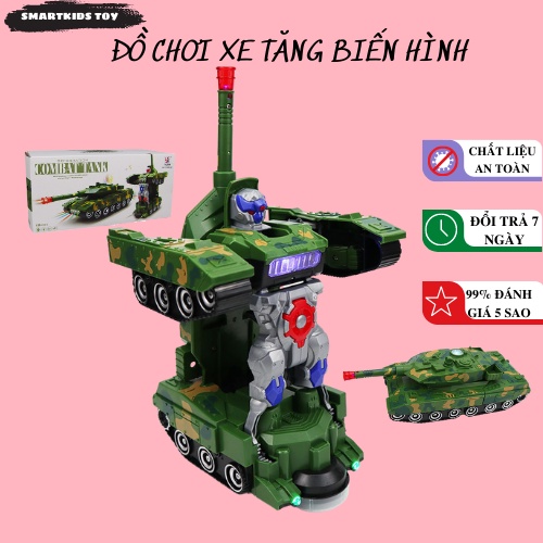 Đồ chơi trẻ em xe tăng biến hình robot tự động có đèn và nhạc
