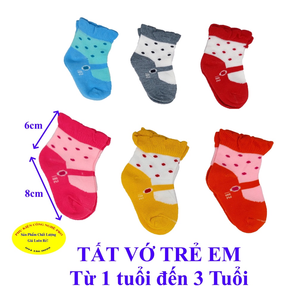 Tất vớ cho trẻ em từ 1 đến 3 tuổi In nhiều chấm trên cổ vớ Chất liệu thun cotton co giãn, mềm, êm, Bảo vệ đôi chân