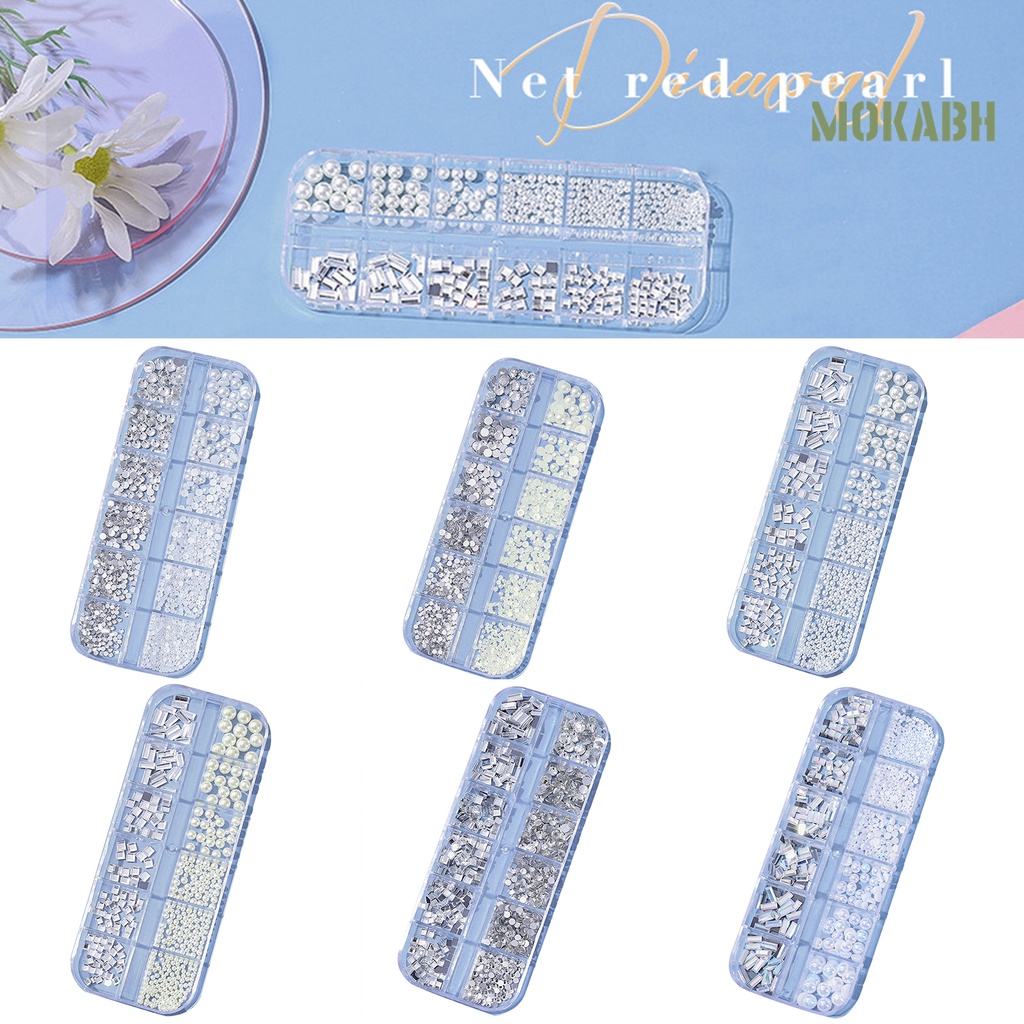 Hộp 12 Ngăn Đựng Hạt Đá / Ngọc Trai 3D Dùng Trang Trí Móng Tay DIY