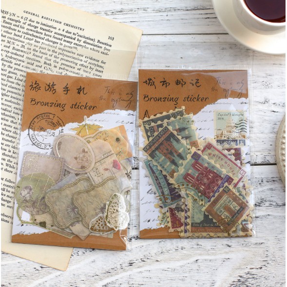 Sticker - nhãn dán nghệ thuật - ánh kim - phong cách châu âu cổ điển - vintage - Thơ ca và khoảng cách  x 1 gói 40 miếng