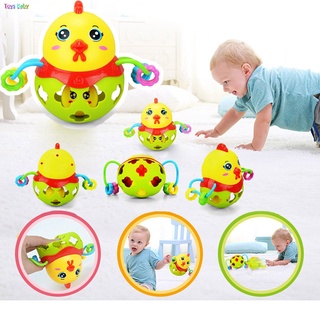YANUO BPA Free Silicone Chicken Teether Cartoon Speak Animal Hand Grasp Ball Baby Teethers Cute Rattle for 0-3 Year Gift