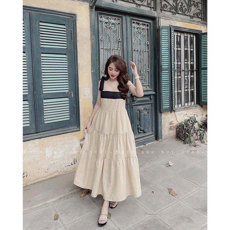 Váy 2S phối viền nơ vai | BigBuy360 - bigbuy360.vn