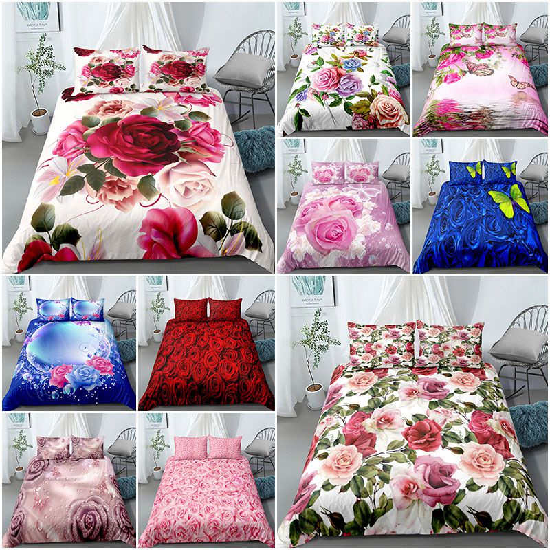Bộ Chăn Ga Và Vỏ Gối In Hình Hoa Hồng 3D Lãng Mạn