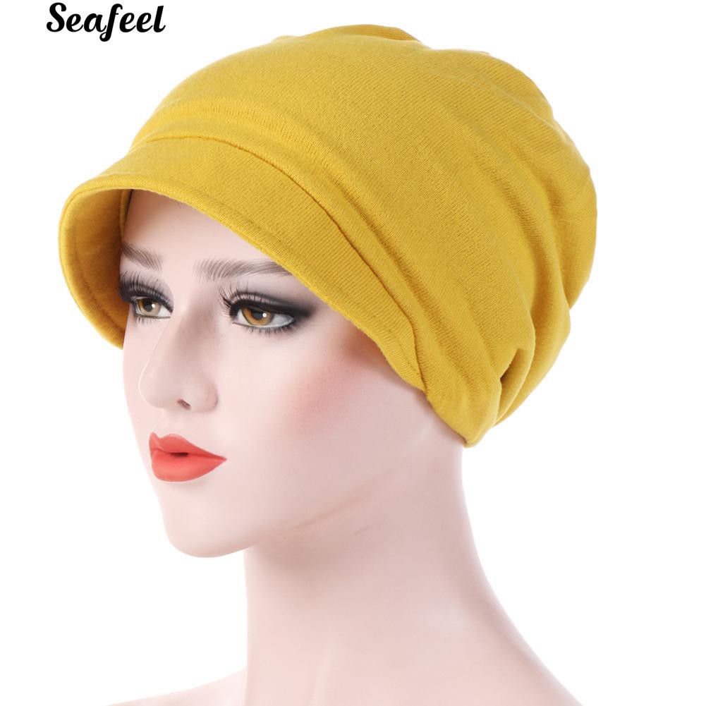 Nón trùm giữ ấm bằng cotton trơn màu cho nữ