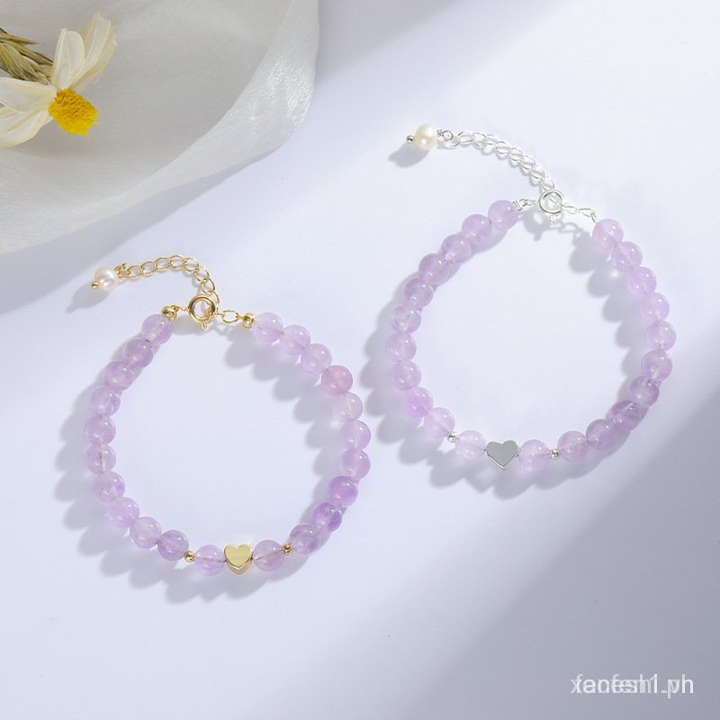 Vòng đeo tay bằng lụa đính đá thạch anh tím đơn giản cá tính cho nữ