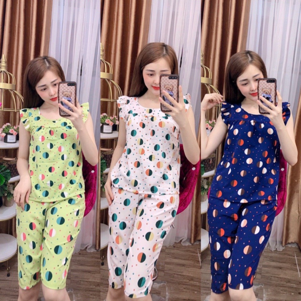 Đồ Bộ Mặc Nhà Quần Lửng Bộ Mặc Nhà Nữ Chất Lụa Loại 1 Thiết Kế Chấm Bi Phối Màu Dễ Thương Có Size 40-75kg - LUA15 ĐB SOD