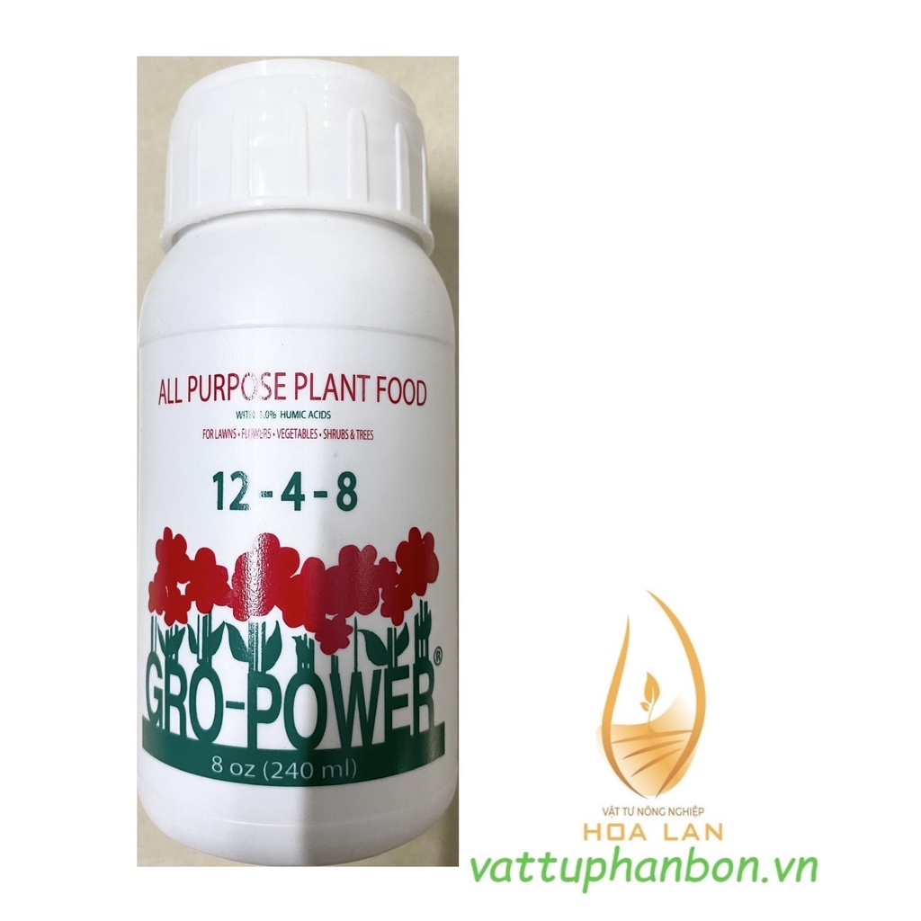 GRO-POWER 12-4-8 Phân Bón  Đa Lượng NPK Nhập Khẩu từ Mỹ - #210A# 240ml