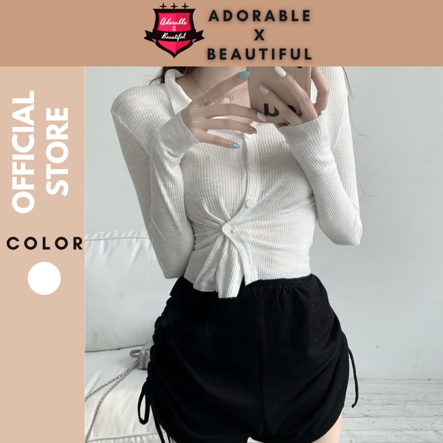 [Ảnh Thật] Áo Croptop Trắng Thun Gân Trắng Tay Dài, Áo Tay Dài Thun Xoắn Bụng Độc Lạ Hot Trend [Ador