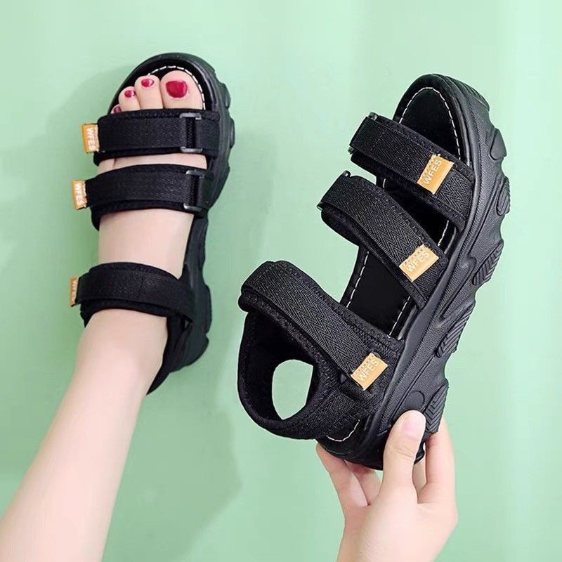 Sandal Quai Hậu 3 Quai Dán Viền Xanh