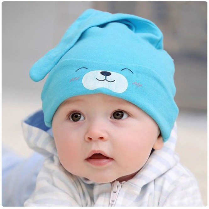 Mũ cotton 2 lớp giữ ấm cho bé họa tiết đáng yêu cho bé từ 0-12 tháng tuổi