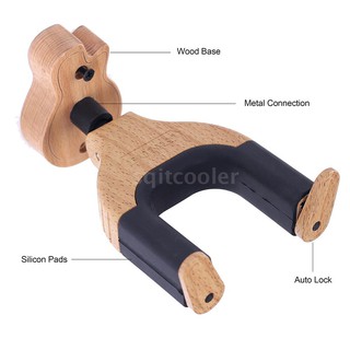 SQC Wall Mount Guitar Hanger Hook Holder Keeper Auto Lock with Guitar Shape Solid Wood Base for Electric Acoustic Guitar