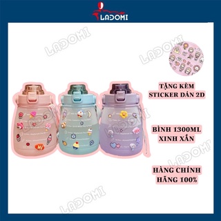 Bình Đựng Nước 1400ml Dễ Thương Có Vạch Chia [ TẶNG KÈM STICKER]