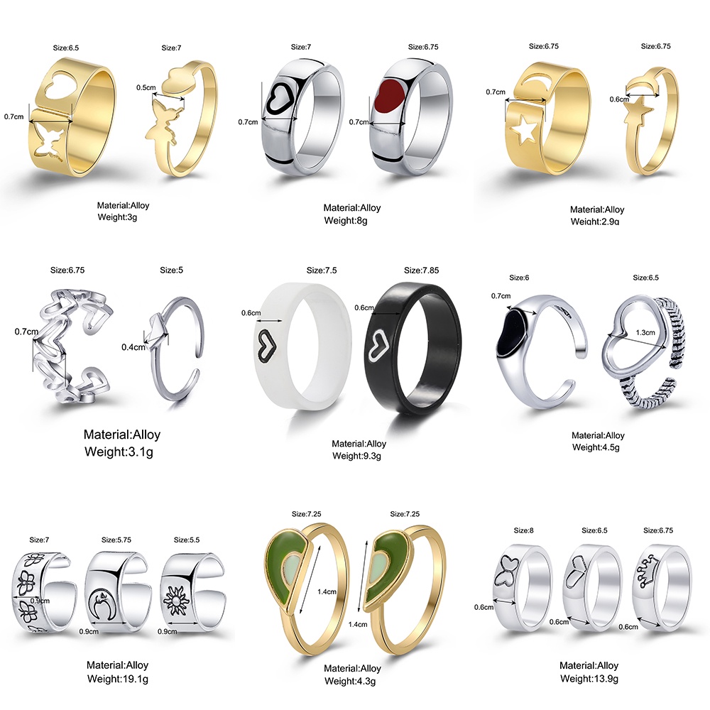 Bộ Nhẫn Nữ Hàn Quốc Trái Tim Bươm Bướm Nhẫn đôi Set Nhẫn Bạc Vàng Phụ Kiện Trang Sức