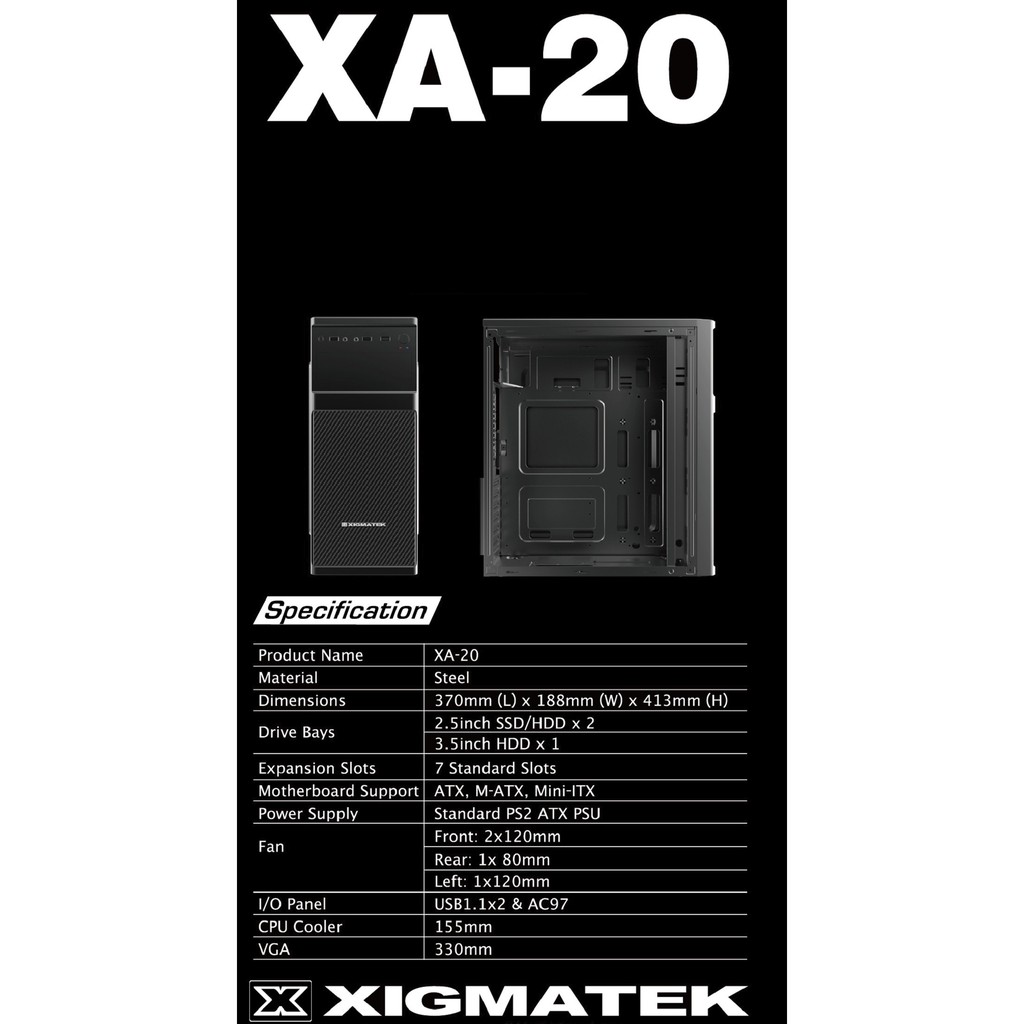 [Mã 159ELSALE hoàn 7% đơn 300K] Vỏ Case Xigmatek XA-20 (MidTower/Màu Đen)