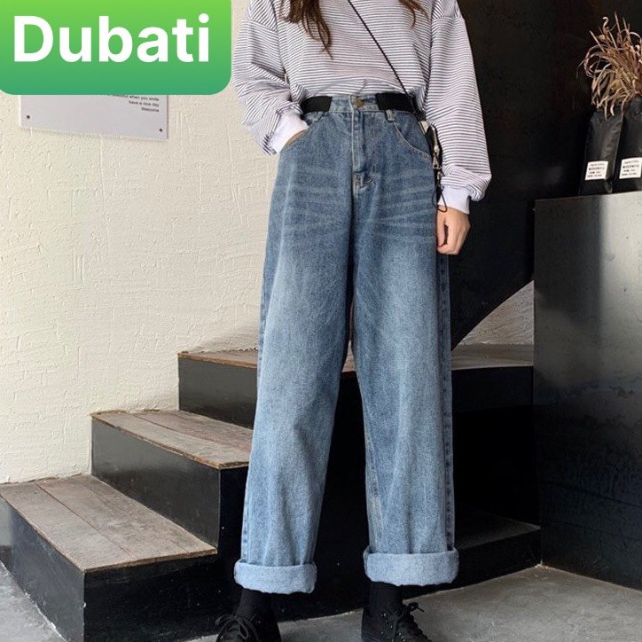 QUẦN BAGGY JEAN NỮ CHẤT BÒ XANH ỐNG SUÔNG RỘNG DÀI LƯNG CAO NÂNG MÔNG - DB 20 - DUBATI FASHION