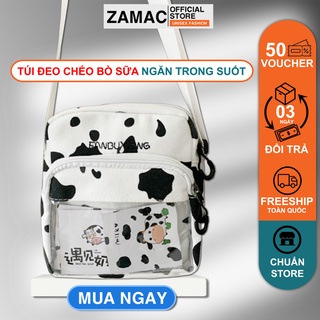 Túi đeo chéo bò sữa ZAMAC vải Canvas có ngăn trong suốt thời trang ZT3