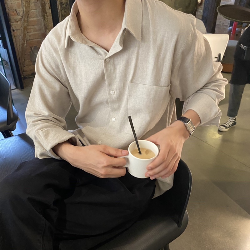 ÁO SƠ MI NAM - HEEBYOHI - Màu Be Latte Linen Cao Cấp