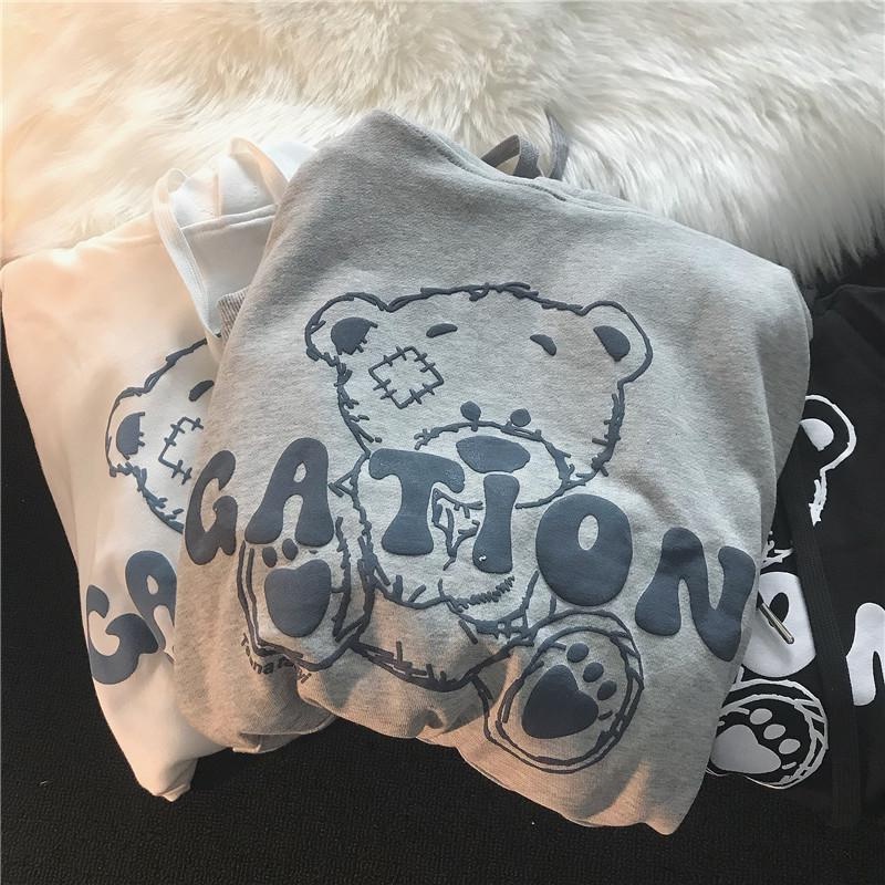 【ZHELIHANGFEI】Áo Hoodie Dài Tay Dáng Rộng In Họa Tiết Cá Tính Trẻ Trung