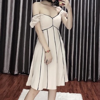Váy bẹt vai sọc kẻ