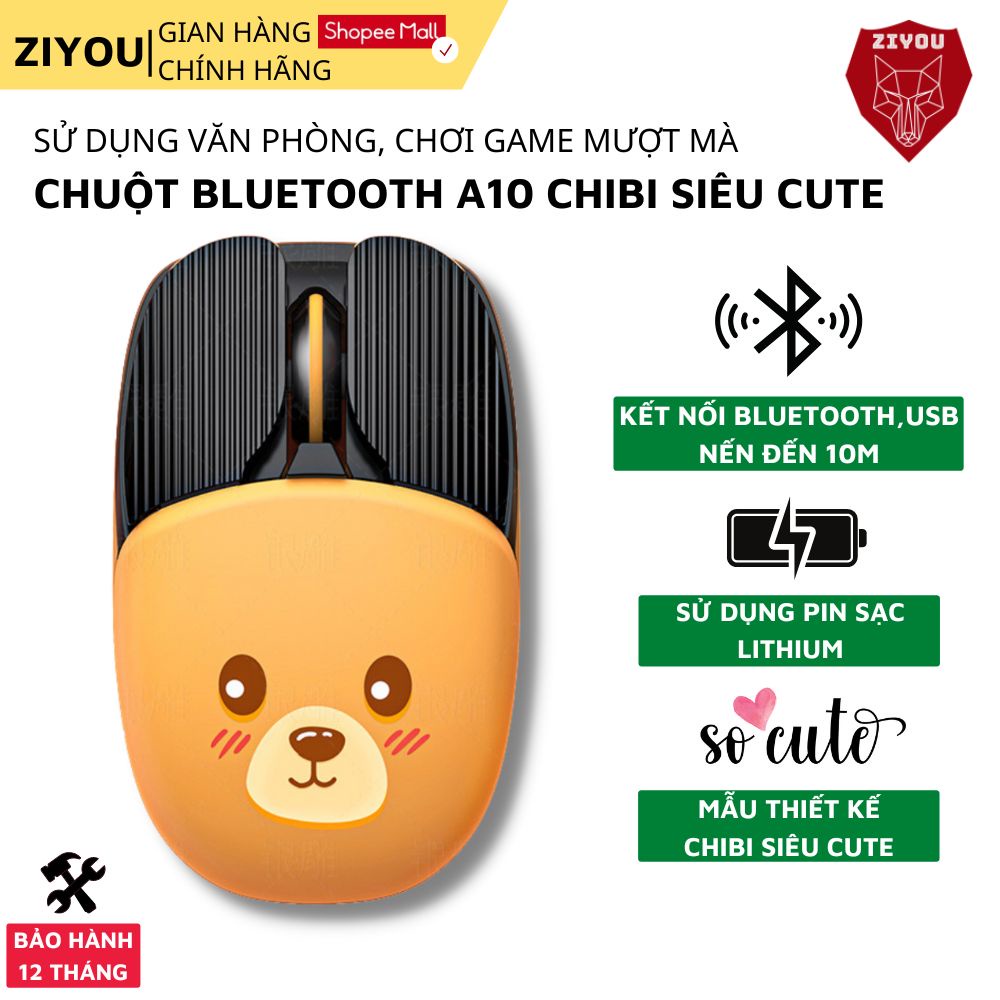 Chuột Không Dây Bluetooth Ziyou A10 Hình Cute Pin Tự Sạc Dùng Cực Lâu, Văn Phòng & Game cho laptop MCBook PC Tablet PAD