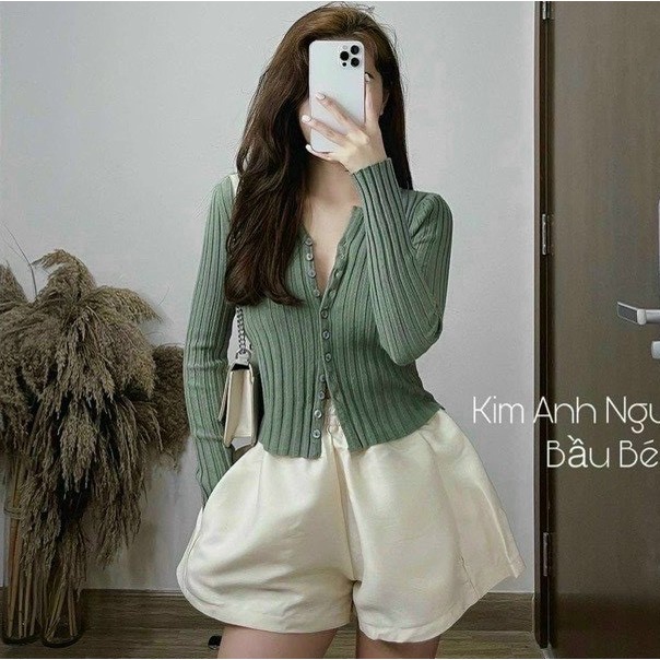 Shynstores Áo len nữ dài tay cổ tròn cúc dọc vải len gân co giãn ôm dáng cao cấp nhiều màu