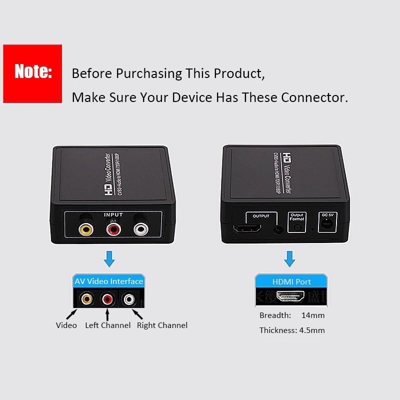 Bộ chuyển đổi RCA sang HDMI 1080P Mini RCA hỗ trợ PAL/NTSC