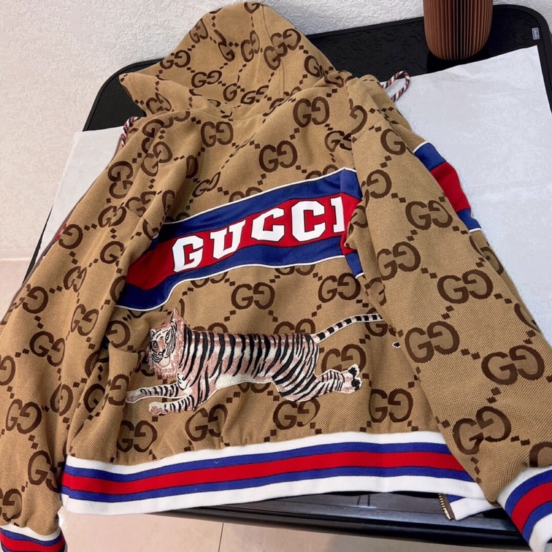 Áo khoác nữ cao cấp thương hiệu Gucci GG/GC hoạ tiết màu sắc phong cách retro thêu hình con hổ
