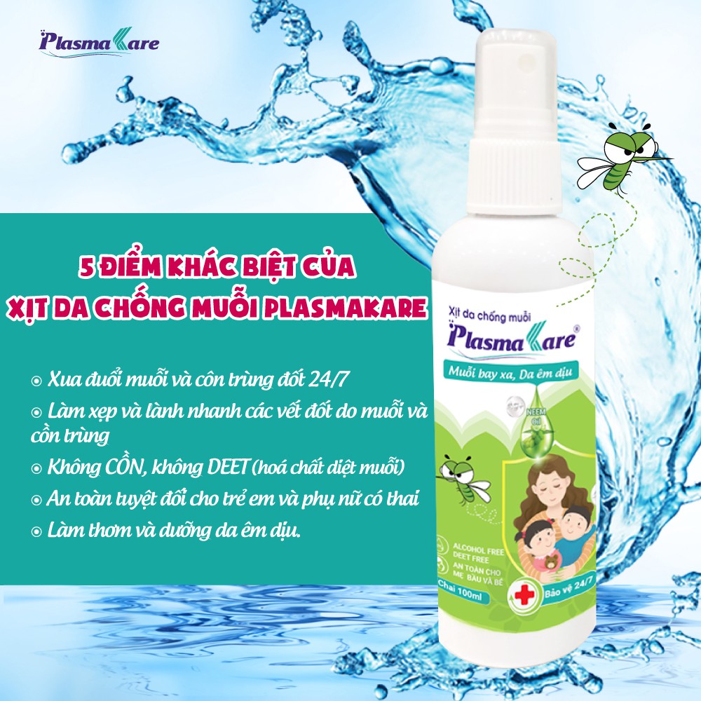 Xịt chống muỗi PlasmaKare 100ml xua đuổi Muỗl, xẹp vết đốt, Viện Sốt rét - KST -Côn trùng TƯ đã chứng nhận hiệu quả