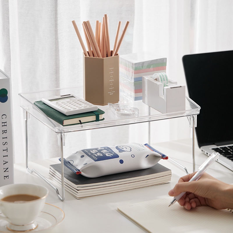 Kệ sách để bàn mica trong suốt Béo shop giá đựng đồ đa năng gấp gọn bằng nhựa Acrylic có thể xếp chồng tiện lợi
