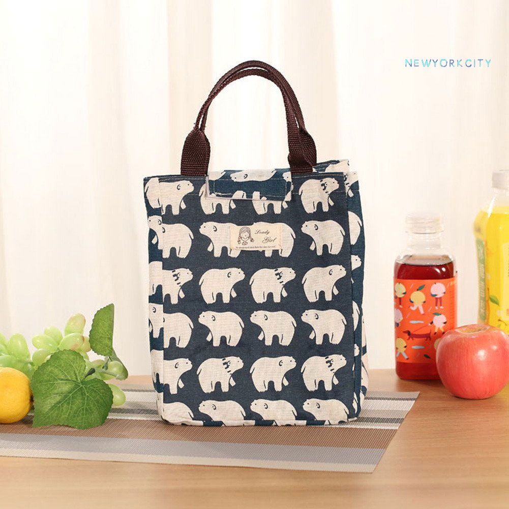 Túi Vải Canvas Giữ Nhiệt Đựng Đồ Ăn Trưa Hình Nhím/Gấu/Gấu Dễ Thương