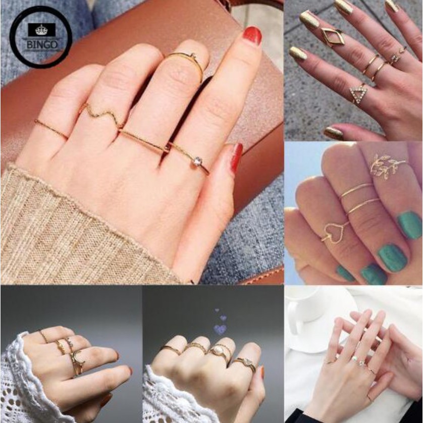 Bộ 5 chiếc nhẫn đính đá tinh tế sang trọng cho nữ
