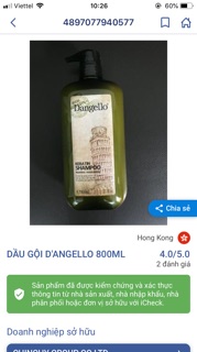 [Hàng chính hãng]. Cặp dầu gội xả Dangello 800mlx2