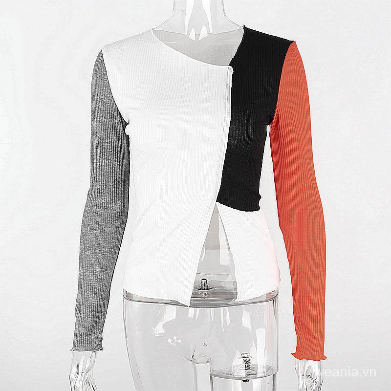 Áo kiểu tay dài thiết kế xẻ tà màu sắc độc đáo thời trang dành cho nữ