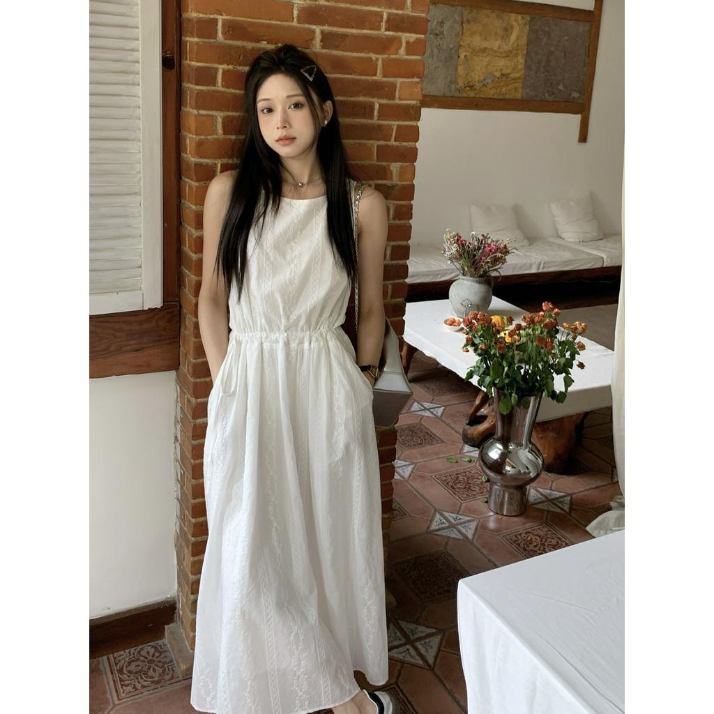 Đầm Trắng Rút Dây Màu Trơn Mùa Hè 63775