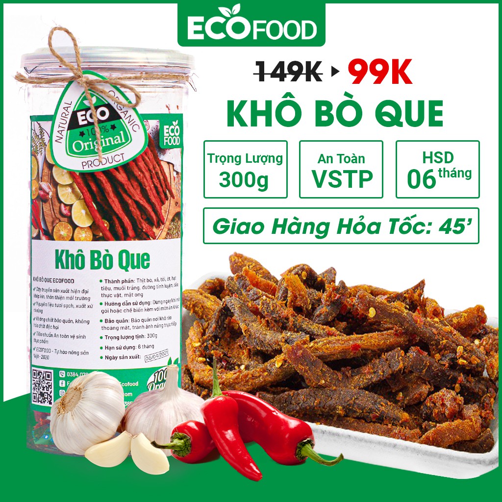 Khô bò que hồng ngự 300G ecofood ngon đậm vị đồ ăn vặt việt nam an toàn vệ sinh thực phẩm | BigBuy360 - bigbuy360.vn