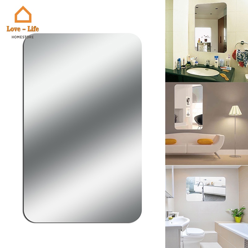 Miếng Dán Tường Tự Dính Hình Chữ Nhật Mặt Gương Acrylic Phản Quang Chất Lượng Cao Chống Nước Chống Ẩm Bền Tạo Hiệu Ứng Quang Xúc
