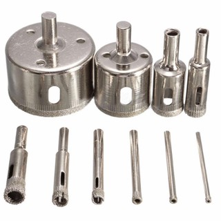 Set 10 mũi khoét lỗ kim cương trục tròn dùng cho các vật dày 5mm-12mm như đá bếp, gốm, sứ, đá cẩm thạch