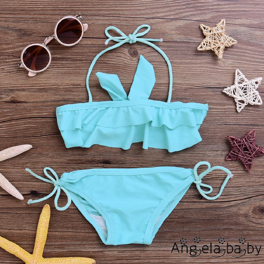 hღ✯Mới Xanh Trẻ Em Bé Gái Tankini Bikini Bộ Đồ Bơi Đồ Bơi Tắm Đi Biển