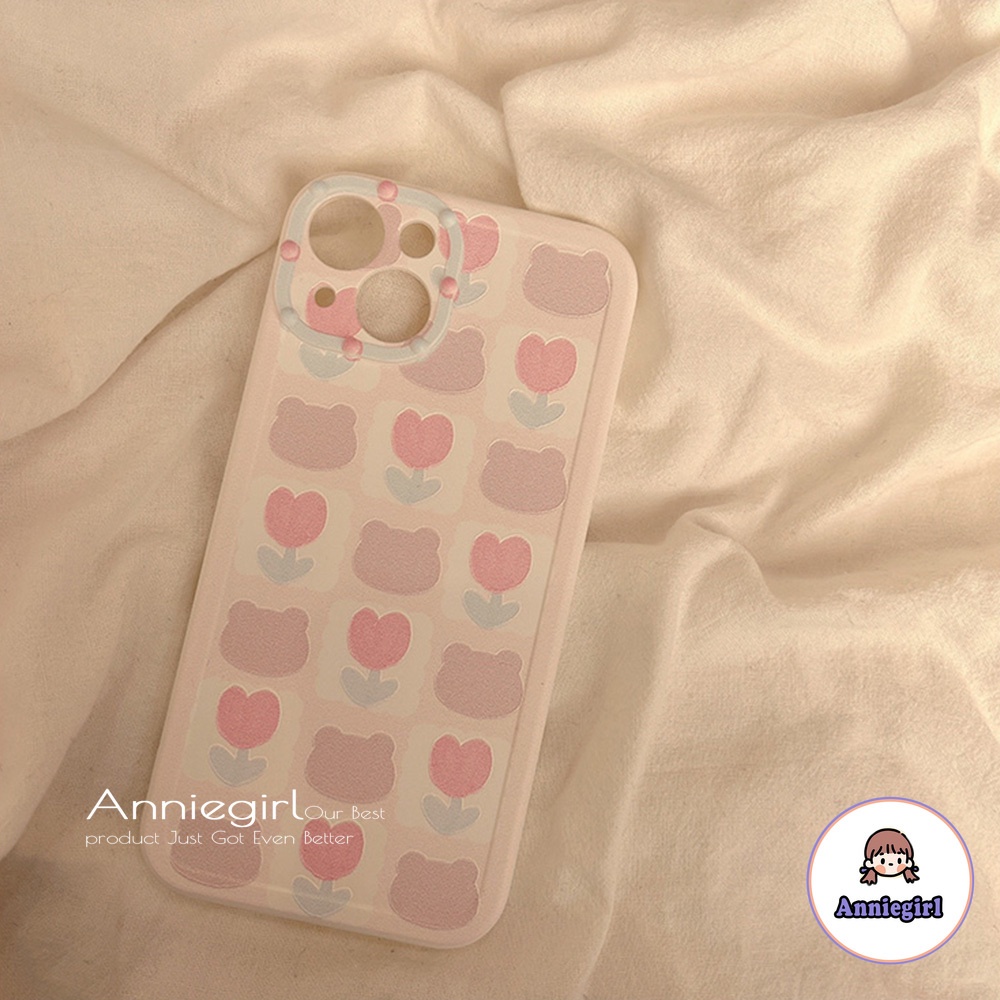 Ốp Điện Thoại TPU Dẻo Siêu Mỏng In Hình Gấu Hoa Tulip Hồng Cho IPhone 13 12 11 Pro Max X XR 8 7 Plus