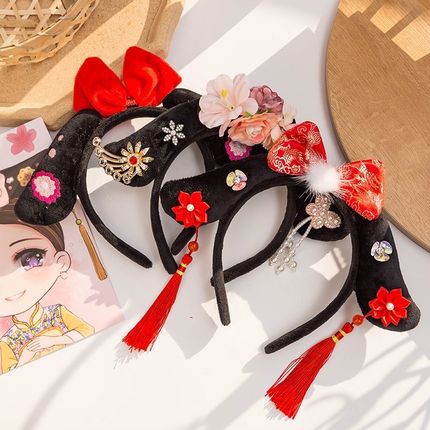 Băng Đô Cài Tóc Phối Tua Rua Phong Cách Trung Hoa Cho Bé Gái