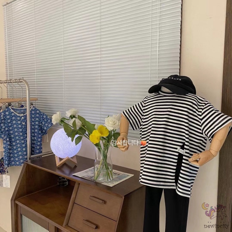 Áo thun tay ngắn họa tiết kẻ sọc xinh xắn dành cho bé gái