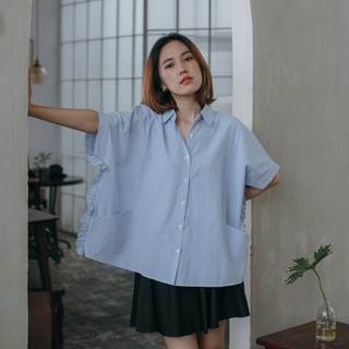Chicka Chicka - Áo kiểu sơ mi Ruffles striped shirt - Blue